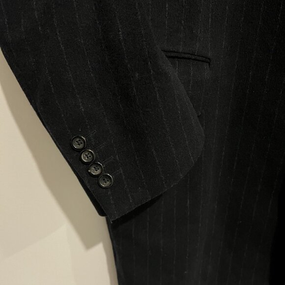 CANALI Black Chalk Striped 3-btn Cashmere Wool Overcoat Coat US 46 EU 56 - Picture 4 of 8